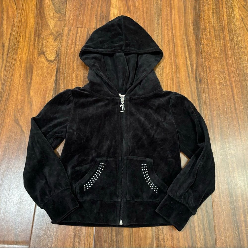 Juicy Couture black velour sparkly zip up hooded sweatshirt
